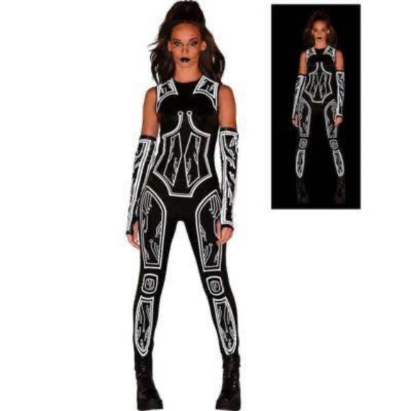 BRAND NEW women cyberpunk catsuit reflective halloween costume L/XL 1 pc only - Picture 1 of 5